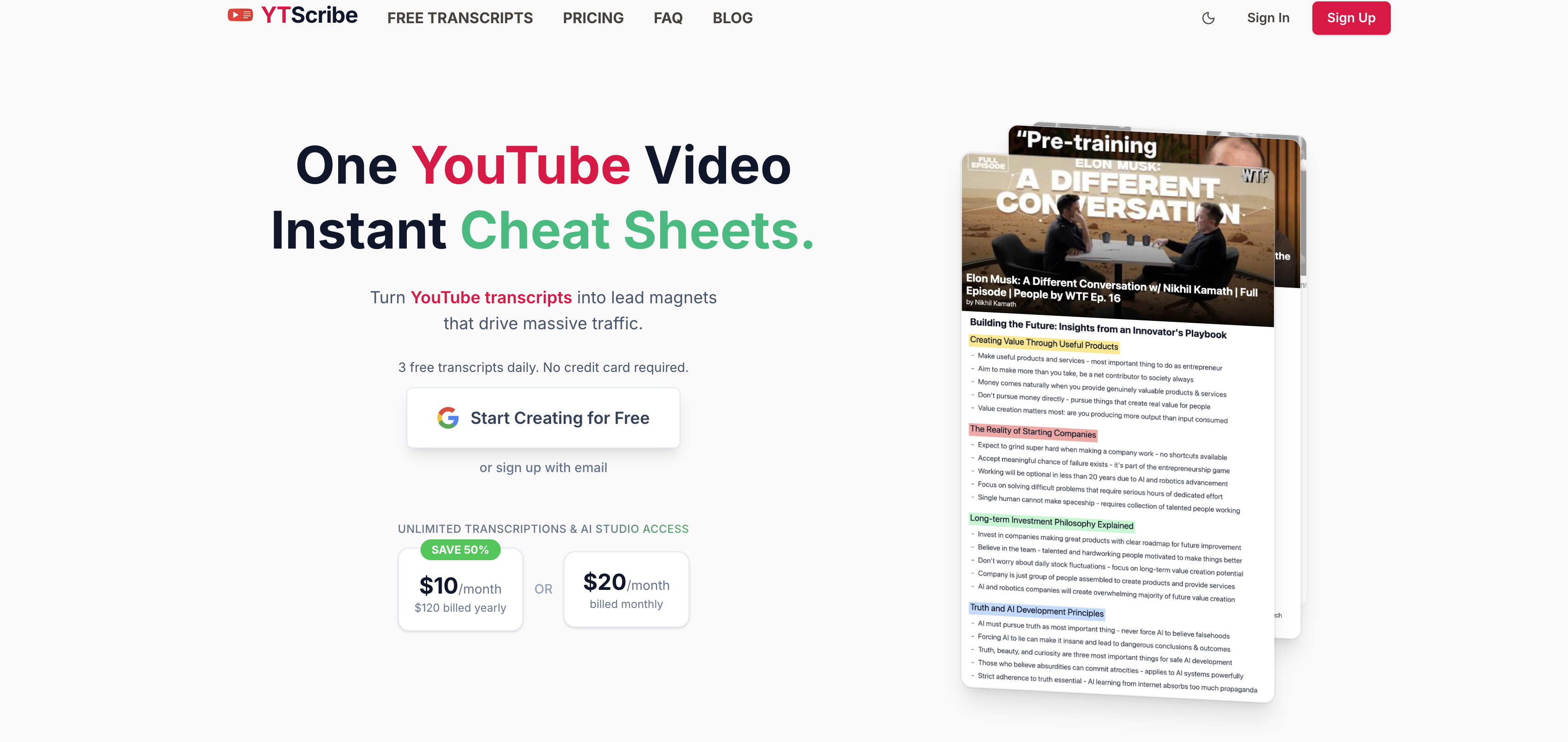 YTScribe - Screenshot showing the interface and features of this AI tool