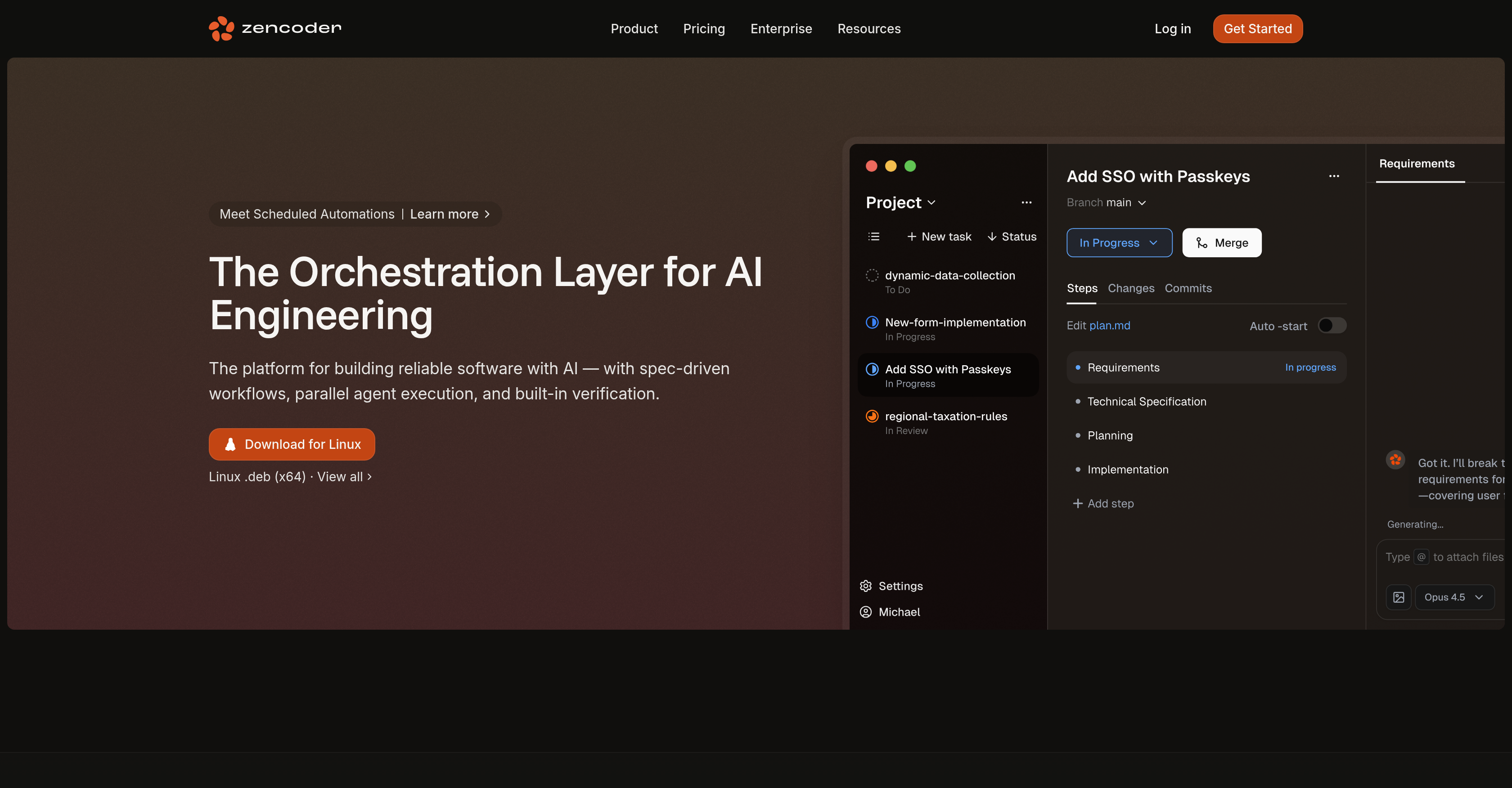 Zencoder - Screenshot showing the interface and features of this AI tool
