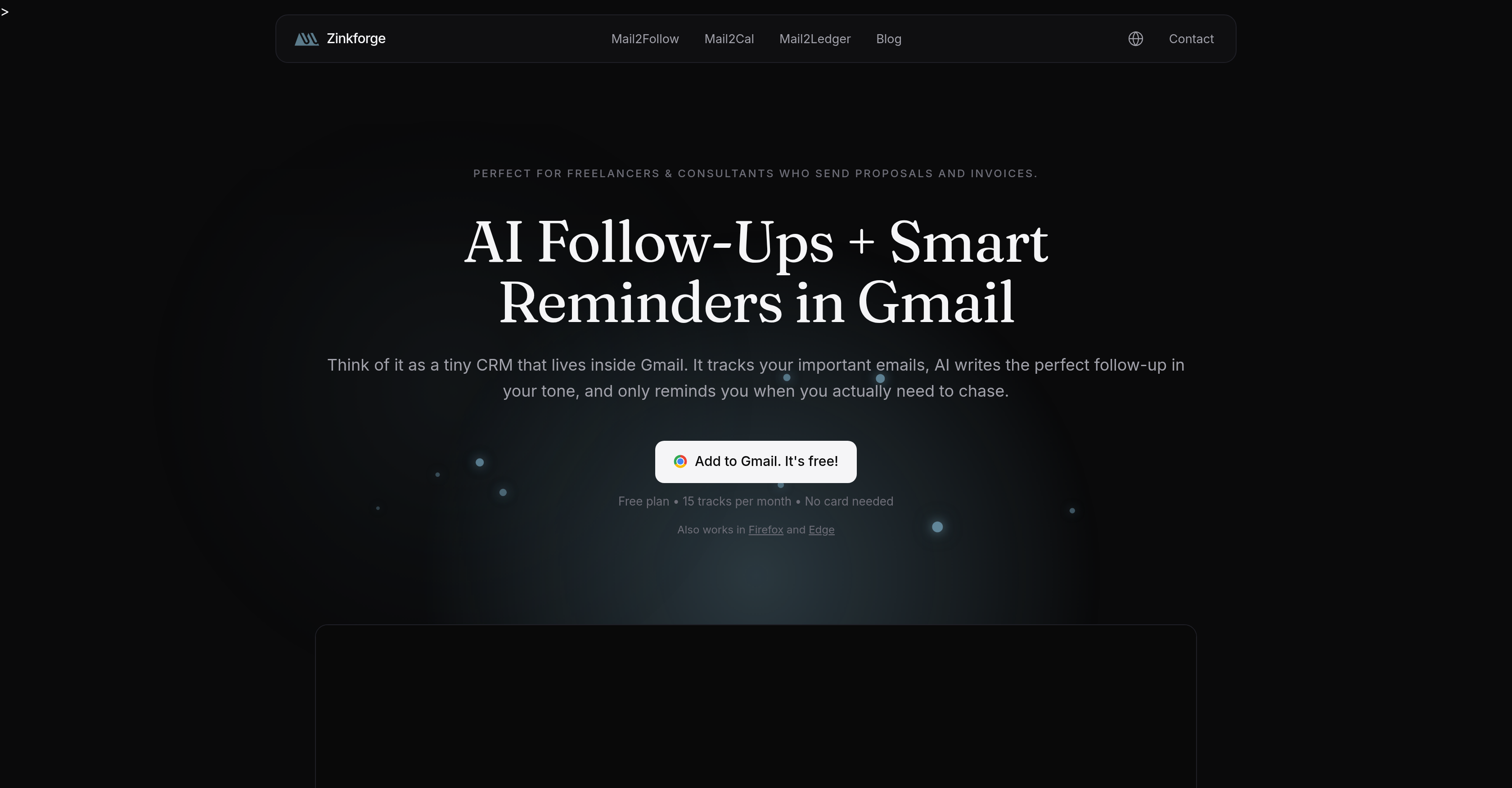 Zinkforge | Mail2Follow - Screenshot showing the interface and features of this AI tool