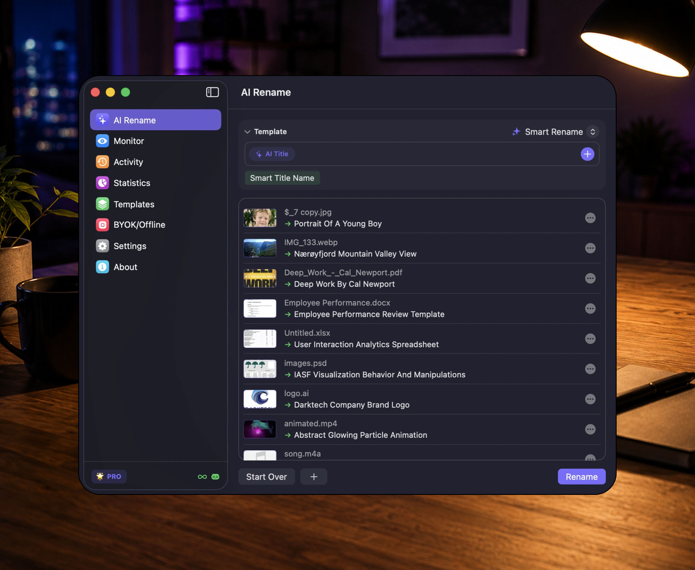 Zush AI File Renamer & Organizer - Screenshot showing the interface and features of this AI tool